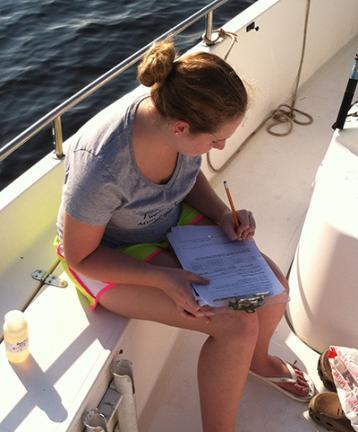 photo of a young female volunteer recording data on paper